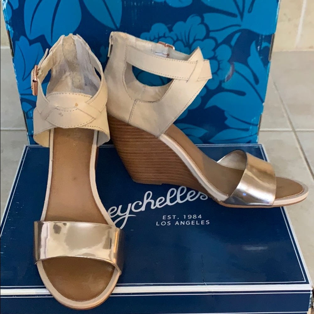 Rose Gold and Tan wedge sandals